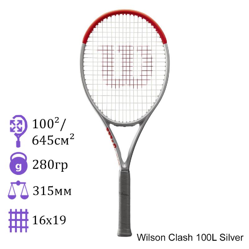 Теннисная ракетка Wilson Clash 100L Silver