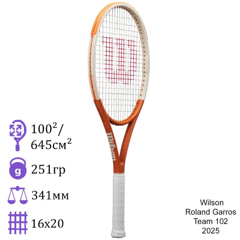 Теннисная ракетка Wilson Roland Garros Team 102 2025